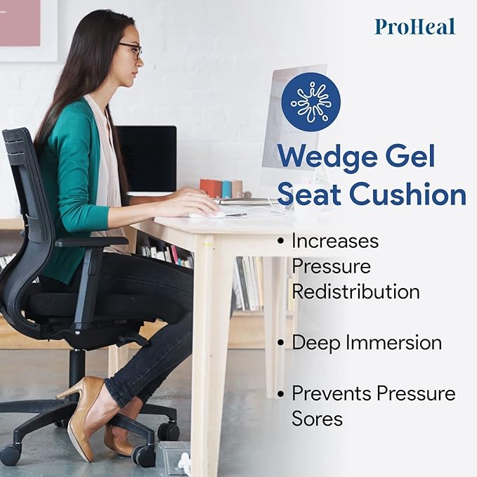Gel Wedge Seat Cushion with Pommel, Bariatric 26" x 18" x 4" -2" - Better Posture and Hip Positioning - High Density Foam and Pressure Redistribution Gel and Back, Tailbone, and Coccyx Support
