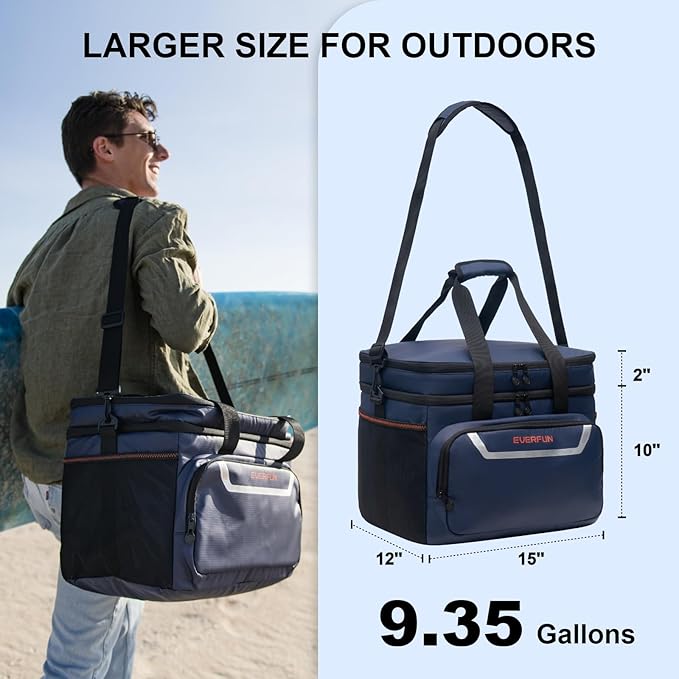 EVERFUN Small Cooler Bag 24/48 Can Insulated Lunch Box Double Deck Soft Leak-Proof Waterproof Collapsible Ice Chest for Men Women Work Travel Car Trip Picnic Beach