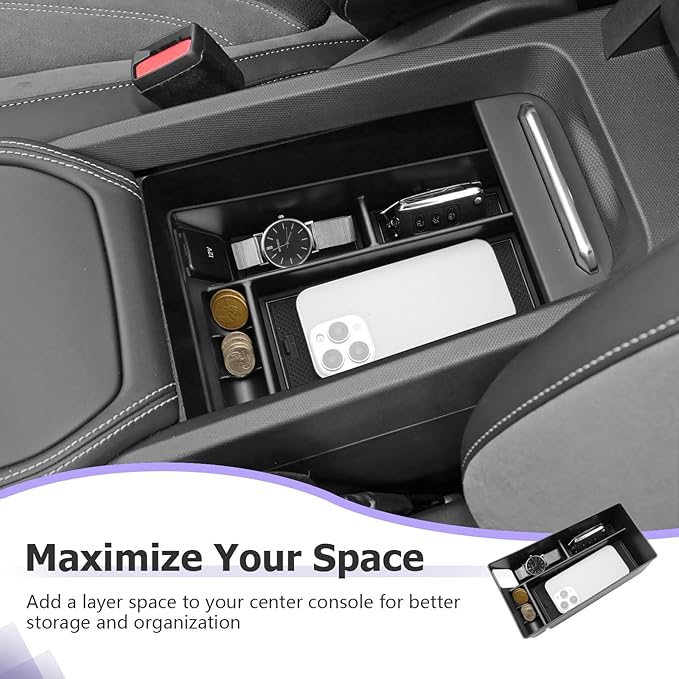 LUWU 2024 Mustang Mach E Center Console Organizer for 2021-2024 Ford Mustang Mach E Select/Premium/GT Accessories Armrest Console Storage Box Glove Organizer Tray ABS Material (Black)