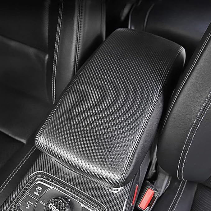 INTGET Car Center Console Armrest Cover for 2011-2020 2021 Jeep Grand Cherokee Accessories Arm Rest Box Pad Console Lid Protection Saver for Grand Cherokee Console Cover(Carbon Fiber Texture)