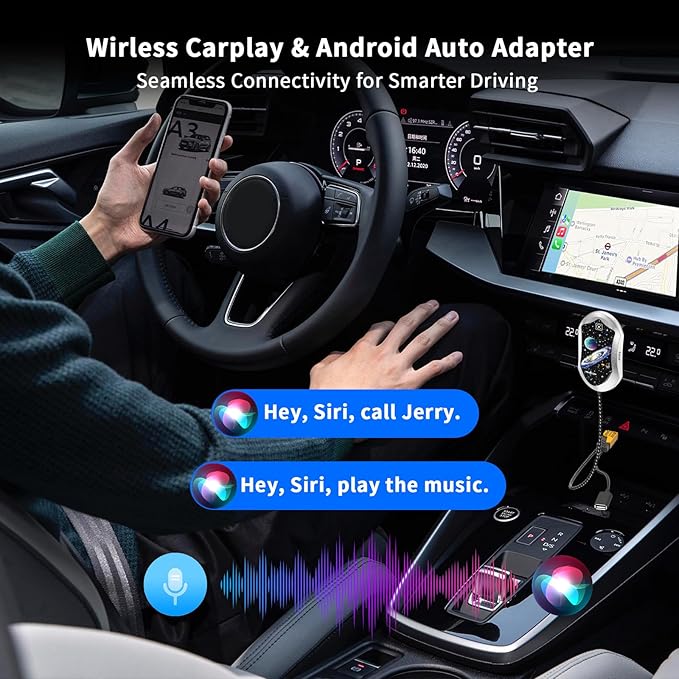 Wireless Android Auto & CarPlay Adapter, Plug and Play, No Lag, USB Type-A & C Support with Charging Port, Mini 3 in 1 Wireless Adapter Compatible with Cars with Wired CarPlay/Android Auto