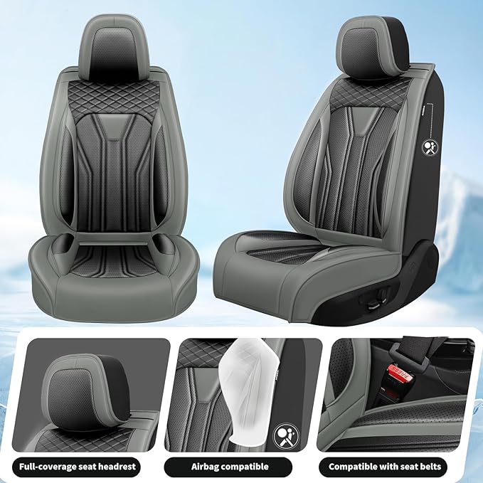 Fit CRV Car Seat Covers Premium Leather for Honda CRV cr-v 2011-2025 2026. Waterproof， Breathable, Scratch-Resistant & All-Weather Seat Cushion Protector (Front Seat,Gray&Black)