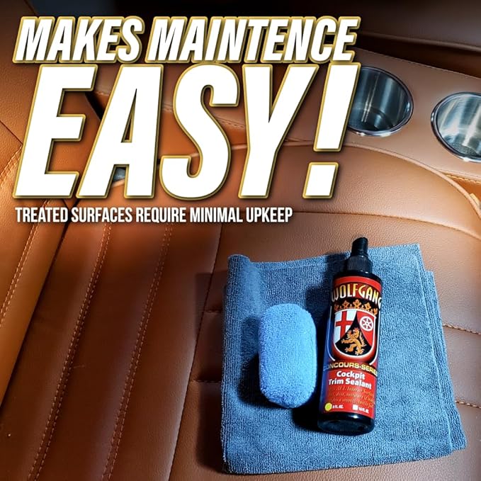 Wolfgang Cockpit Trim Sealant | Interior UV Protection & Restorer for Leather, Vinyl, Plastic, Rubber, Wood & Metal | Prevents Fading, Cracking & Staining | Non-Greasy, Natural Finish | 8 oz.