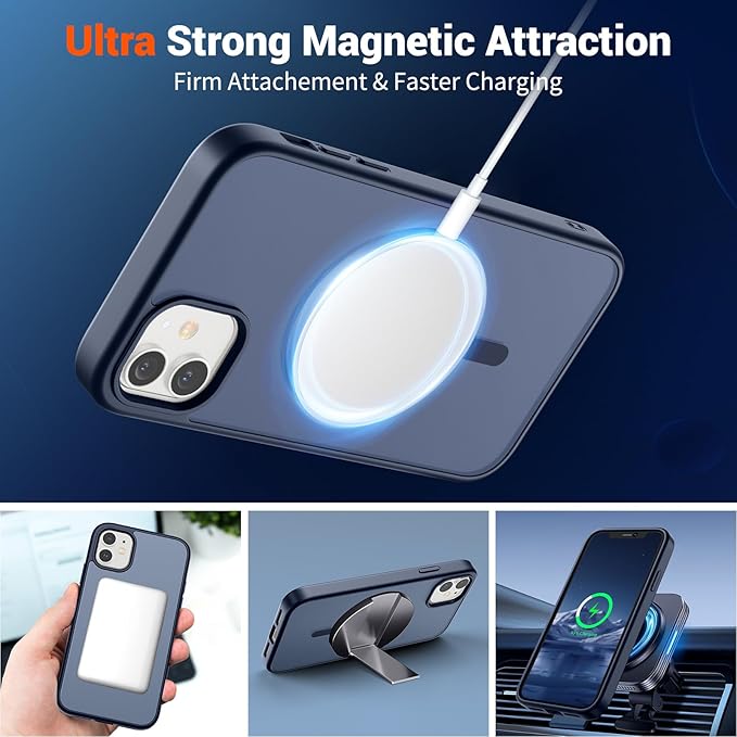 SUPFINE Magnetic for iPhone 12 Case/iPhone 12 Pro Case with Screen Protector (Compatible with MagSafe)(Military Grade Drop Protection) Translucent Matte Shockproof Phone Cover,Dark Blue
