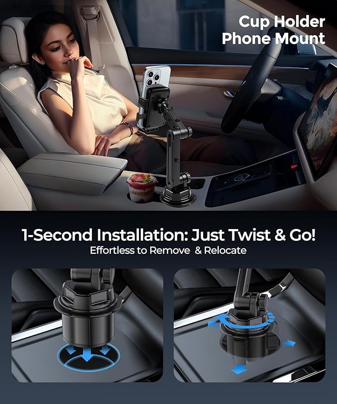Cup Phone Mount for Car, Cup Holder,Universal Cup Phone Cradle Holder with Long and Adjustable Neck, Fits iPhone/Samsung/Motorola/Google/LG/TCL & 4.0-7.0 Inch Smartphones