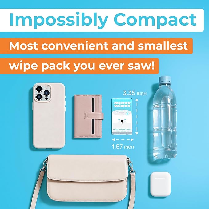 Impossibly Compact Travel Flushable Wipes - 99.5% Water and Aloe - Safe for Sensitive Skin & Hypoallergenic - Travel Essentials for Adults, Kids & Babycare, Unscented, 24 Pack 144 Wipes