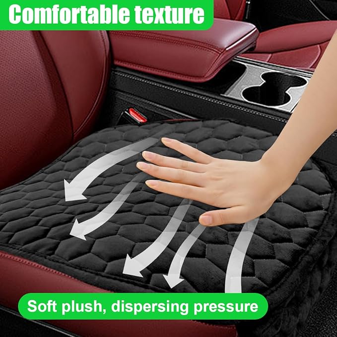 Car Seat Cover, Soft Plush Auto Bottom Seat Covers, Anti Slip Vehicle Front Seat Cushion Protector, Comfortable Car Interior Seats Pad Mat Accessories for Sedan, SUV, Truck (Black)