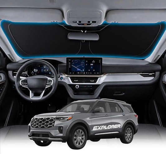 Wigoo for Ford Explorer Windshield Sunshade [OEM Design, 100% Sun Blockage] Foldable Heat Insulation Sun Shade with Storage Bag, for Ford Explorer (2020-2026), Silver Coating
