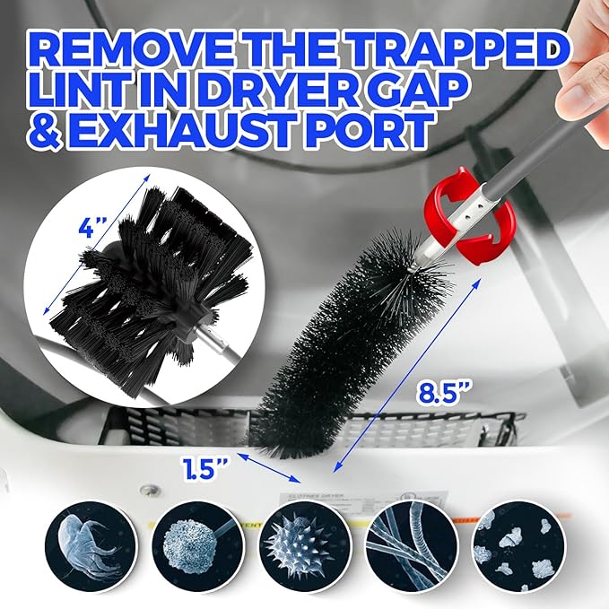 Holikme 40 Feet Dryer Vent Cleaner Kit, Flexible Lint Brush with Drill Attachment, Extends Up to 40 Feet for Easy Cleaning, Synthetic Brush Head, Use with or Without a Power Drill, Grey