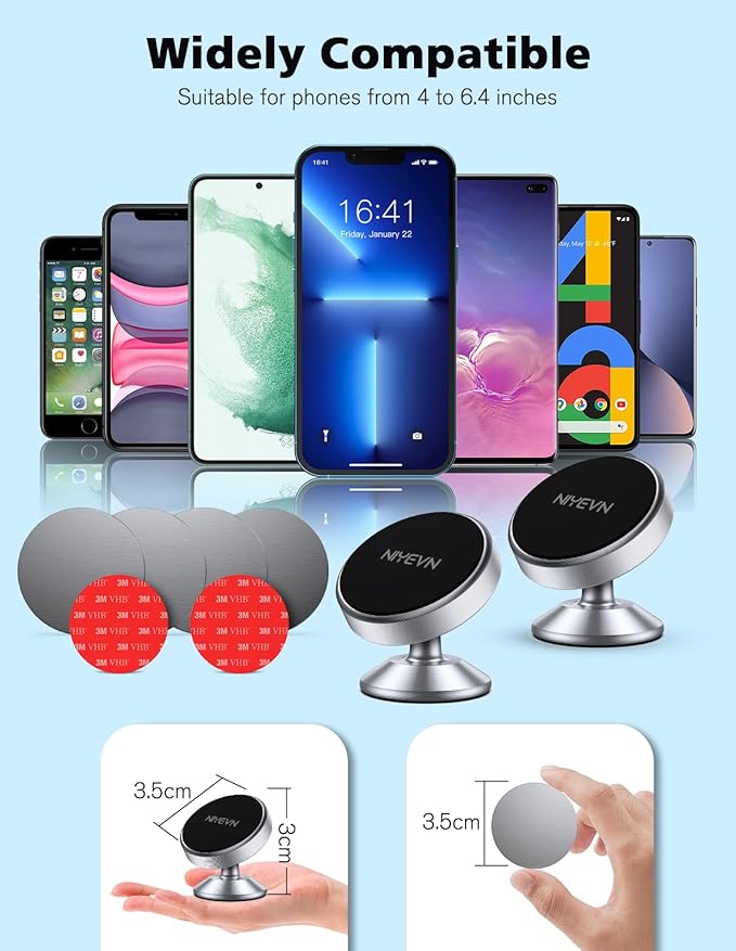 2 Pack Magnetic Phone Holder for Car, [ Strong Magnet ] Magnetic Phone Holder, Dashboard Phone Holder Mount 360 Adjustable, Car Mount for iPhone Samsung etc All Smartphones, Sliver