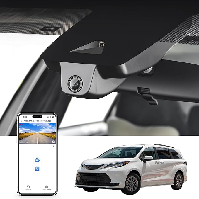 Mangoal 4K Dash Cam Custom fit for Toyota Sienna Gen4 XL40 2021 2022 2023 2024 2025 2026, LE Limited XLE Platinum XSE etc, Integrated OEM Look, UHD 2160P Video, App & WiFi, 64GB Card