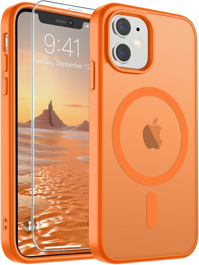SUPFINE Magnetic for iPhone 11 Phone Case with Screen Protector (Compatible with MagSafe) (Military Grade Drop Protection) Translucent Matte Shockproof Phone Cover,Starry Orange