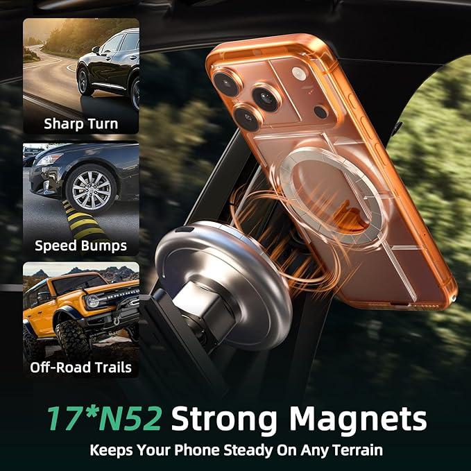 Phone Mount for Dodge Ram 1500/2500/3500 (2019-2024, 5" & 8.4"), 15W Wireless Charger, Magnetic Phone Holder, Dashboard Car Holder,360°,Hands-Free, 2022 Truck Driver Essentials(Not for Column Shifter)