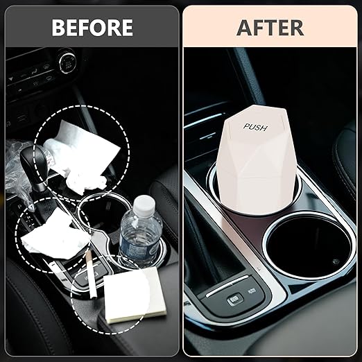 Car Trash Can with Lid - 1-Pack, Interior Accessories for Vehicles, Leakproof Garbage Can with 15 Detachable Trash Bags, Multipurpose Organizers and Storage Solutions for Home and Office (Beige)