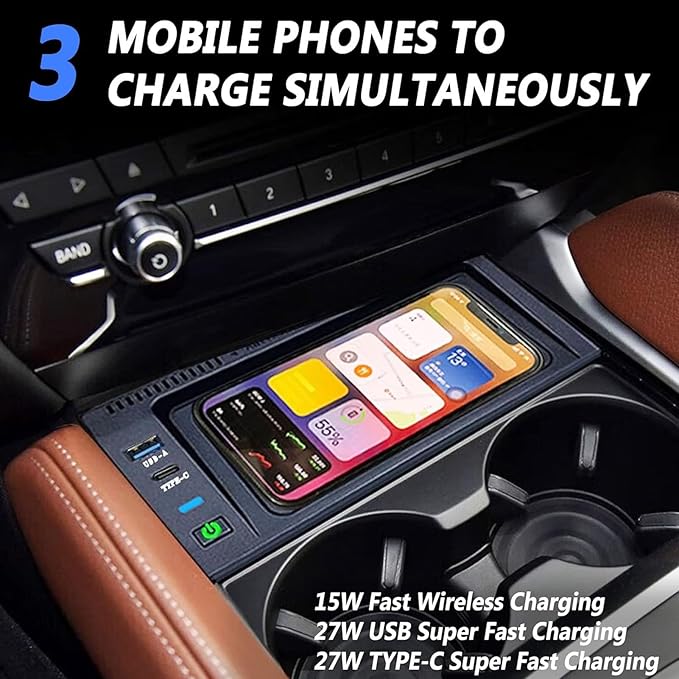 Wireless Car Charger for X5 / X6 F15/E70/F16/E71-15W Fast Charging Center Console Accessory Panel for Any Qi-Enabled Phone