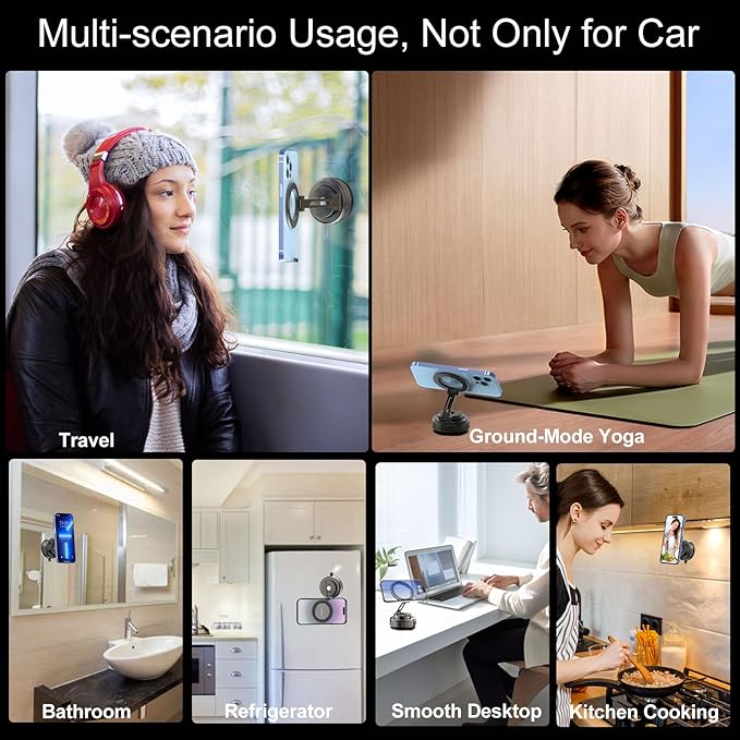 Kairiyard Phone Holders for Your Car, Ultra Vacuum Suction Cup Magnetic Car Phone Holder Mount 360° Adjustable Foldable Cars Phone Stand Compatible with MagSafe iPhone All Smartphones