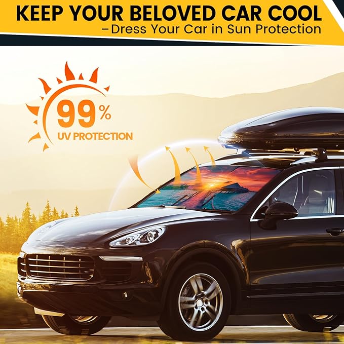 Car Windshield Sun Shade - Foldable Car Sun Shade Windshield for Front Window, Reflector Sunshade Offers Ultimate Protection for Cars Interior (55.2 x 31.5 in)