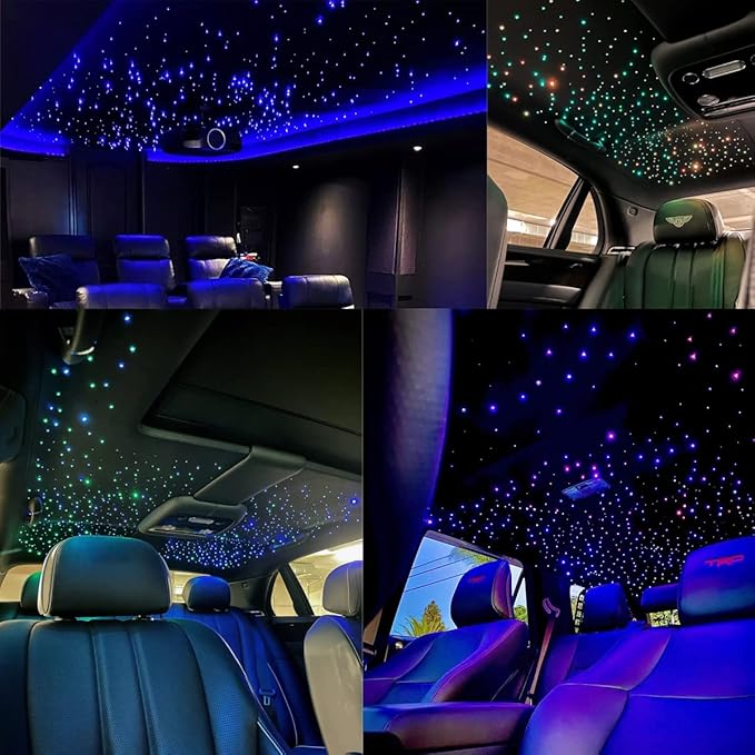 AZIMOM Dual Color 32W 1200pcs Fiber Optic Starlight Headliner Kits 0.03in 9.8ft Fiber Strands Sound-Activated APP/Bluetooth Remote Control Home Car Star Ceiling Roof Decor
