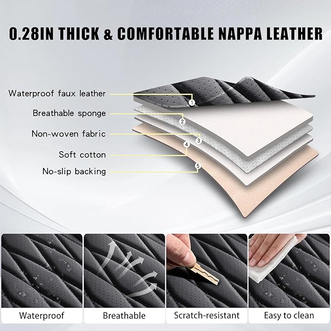 WELLDO Car Seat Covers Front Seats, Leather Seat Covers for Cars, Front Car Seat Protector Waterproof, Non-Slip Car Interior Covers Universal Automotive Seat Covers for Most Vehicle, Black
