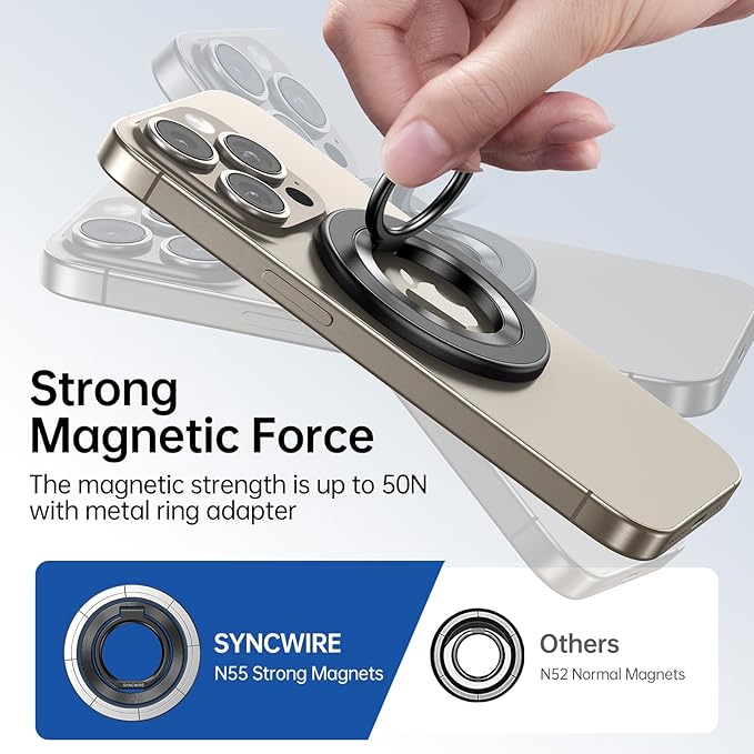 SYNCWIRE Magnetic Phone Ring Holder for MagSafe [2 Pack] - Magnet Cell Phone Grip Stand Finger Ring Kickstand Two-Sided Magnetic Compatible with iPhone 17 Pro Max 16 15 14 13 12 MagSafe Accessories