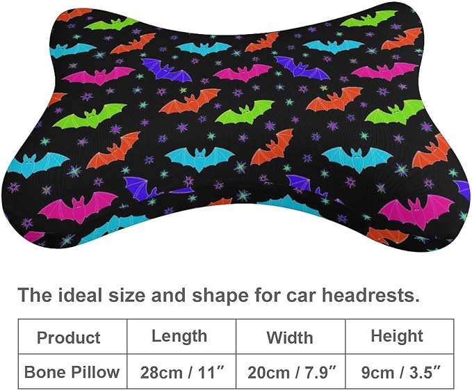 Car Neck Support Pillow 2 Pcs for Neck Pain Relief, Compatible with Halloween Cool Bats Bone Shape Headrest Pillow for Car Seat with Soft Memory Foam