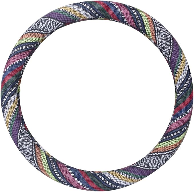 Ethnic Style Coarse Flax Cloth Automotive Steering Wheel Cover Anti Slip and Sweat Absorption Auto Car Wrap Cover (B, 15.25''-16'')
