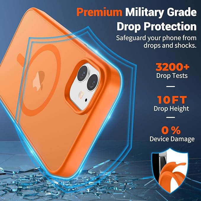SUPFINE Magnetic for iPhone 11 Phone Case with Screen Protector (Compatible with MagSafe) (Military Grade Drop Protection) Translucent Matte Shockproof Phone Cover,Starry Orange