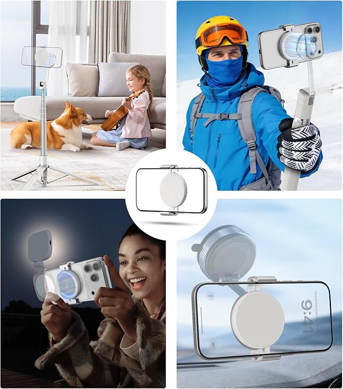 TONEOF Phone Clamp for Magnet with Metal Ring,Phone Mount Adapter for Magsafe Car Phone Holder,Quick Installation & Easy Removal Clip for All Phones/Magnetic Tripod/Magnet Mounts (Beige Gray,1 Pack)