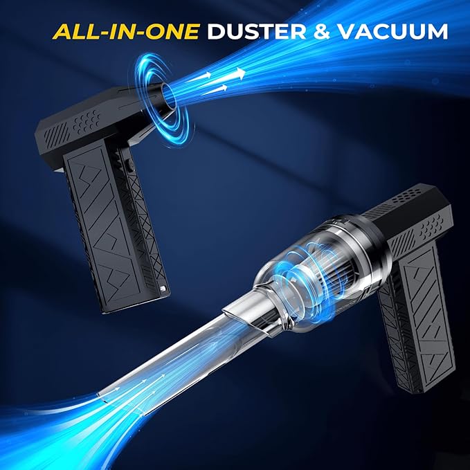 Compressed Air Duster and Vacuum 2 in 1, 180000RPM Powerful Electric Air Duster, 100-Gear Adjustable Ultra Brushless Motor, 8000mAh Rechargeable Air Blower for Computer, Electronics, Car, Home