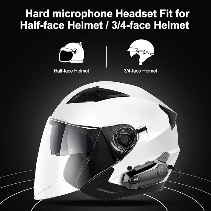 Motorcycle Bluetooth Headset Wireless Helmet 2-Way 400M Intercom Headphone with CVC Noise Cancellation Stereo Music IPX6 Waterproof for Half/Open Face Helmet 2 Pack