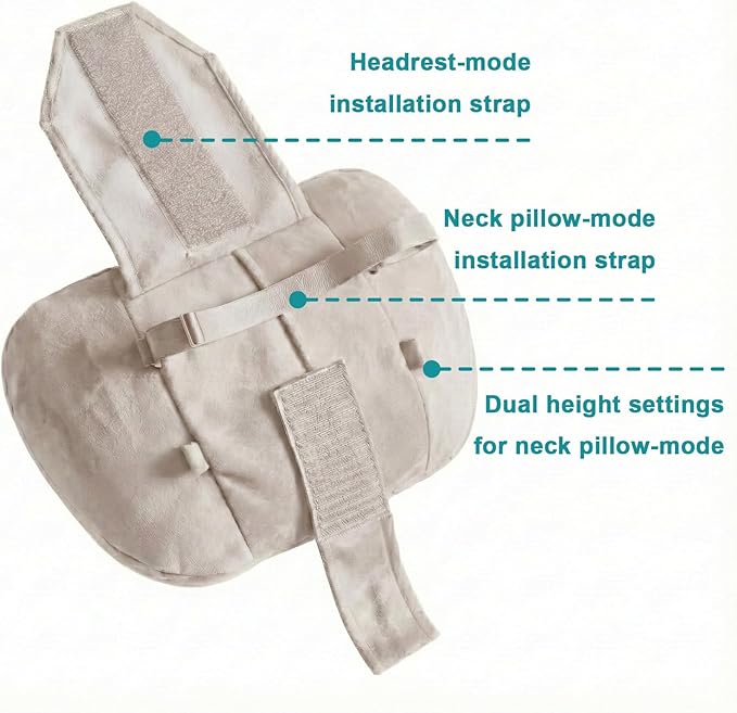 2PCS Car Pillow for Car Neck Pillow for Driving Seat Neck Support Soft Cushion Back Support Head-Rests for Vehicle Sleeping with Elastic Adjustment Strap (Beige, Head)