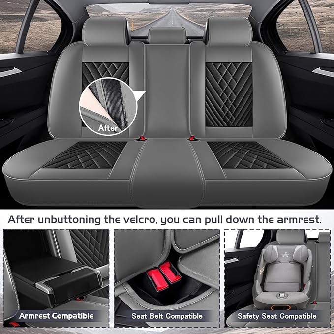 Truck Seat Covers for Chevy Silverado 2500 2007-2026, Waterproof Premium Leather Full Coverage Car Seat Cover, Muscle Sport Style Auto Interior Seat Cover Sets (Full Set/Gray Black)