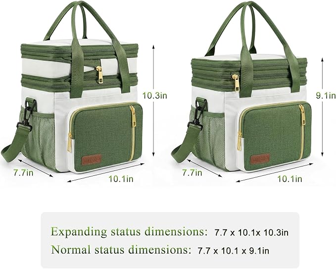 MIYCOO Lunch Bag & Lunch Box for Women Men - Double Deck Leakproof Insulated Soft Large Adult Camping Cooler Bag for Work, Beach, Picnic, Travel (Green White, 15L)