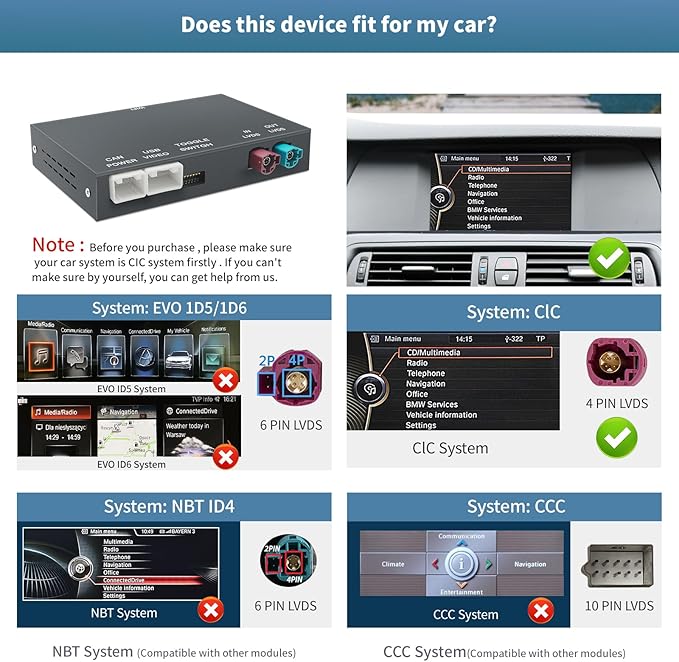 Wireless CarPlay/Android Auto for BMW CIC 1 2 3 4 5 7 SeriesE81 E82 E87 E88 E90 E91 E92 E93 E60 E61 F01 F02 F03 F04