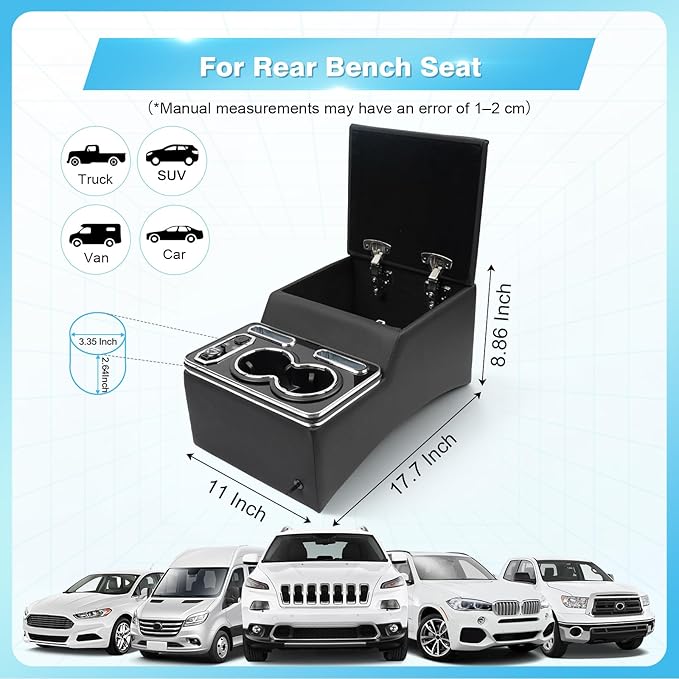 Center Console, Universal Front Bench Seat Consoles,Truck Seat Organizer and Storage,Center Console for Truck & Minivan & Car& SUV Cab Front Seat Bench Seat Storage Box （7-Color Mood Lighting）