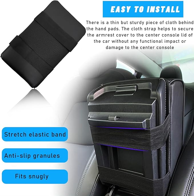 Car Center Console Armrest Pillow, Waterproof Leather Armrest Cushion with Cup Holder & Phone Holder, Memory Foam Arm Rest Box Cover Protector with Storage Bag for Most Cars (Black)