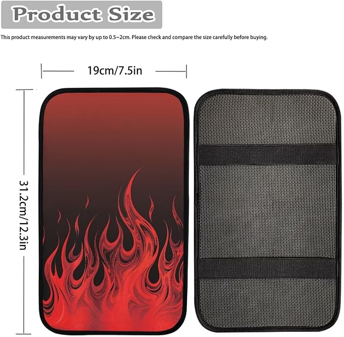 Fire Print Car Center Console Armrest Cover Pad Universal Decorative Armrest Cover Pad for Truck Sedan SUV, Car Interior Decor Accessories
