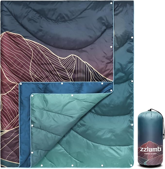 zzlamb Camping Blanket for Cold Weather,Outdoor Puffy Blanket Portable Down Alternative,Windproof Warm Cloak with Snaps,Cozy Quilt Backpacking Picnic RV Travel Plane Car Hammock Beach Climbing