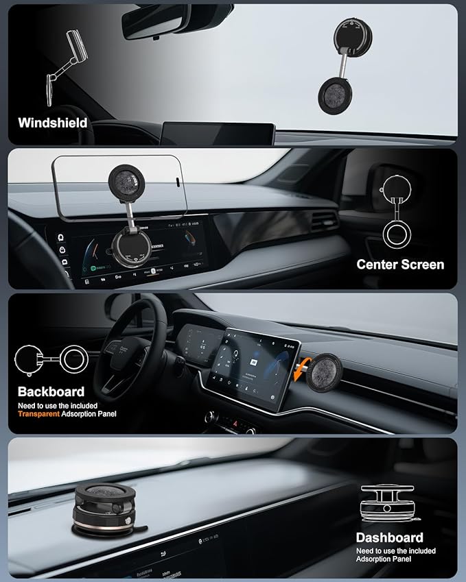 2026 Gen-3 Magnetic Phone Holder for MagSafe Car Mount,360° Adjustable Vacuum Suction Phone Mount for Car/Mirror/Home/Travel,Suction Cup Mount for iPhone 17/16/15/14/13/12/Android (Black)
