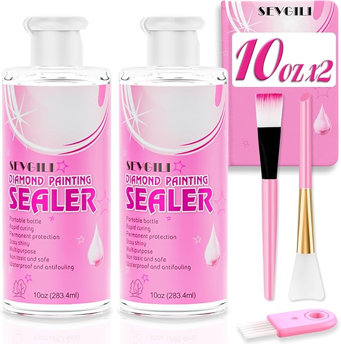 sevgili Diamond Painting Sealer Kits 566.8ML with Brushes, Diamond Art Sealer Puzzle Glue Diamond Painting Accessories and Tools,Diamond Painting Kits for Adults (20oz)