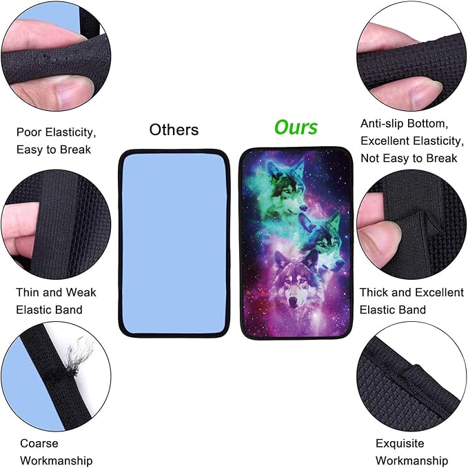 Car Armrest Cover Pads Universal Fashion Cute Auto Center Console Armrest Cover Pad with 2PCS Car Coasters Soft Waterproof Car Armrest Seat Protector for Women, Galaxy Three Wolves