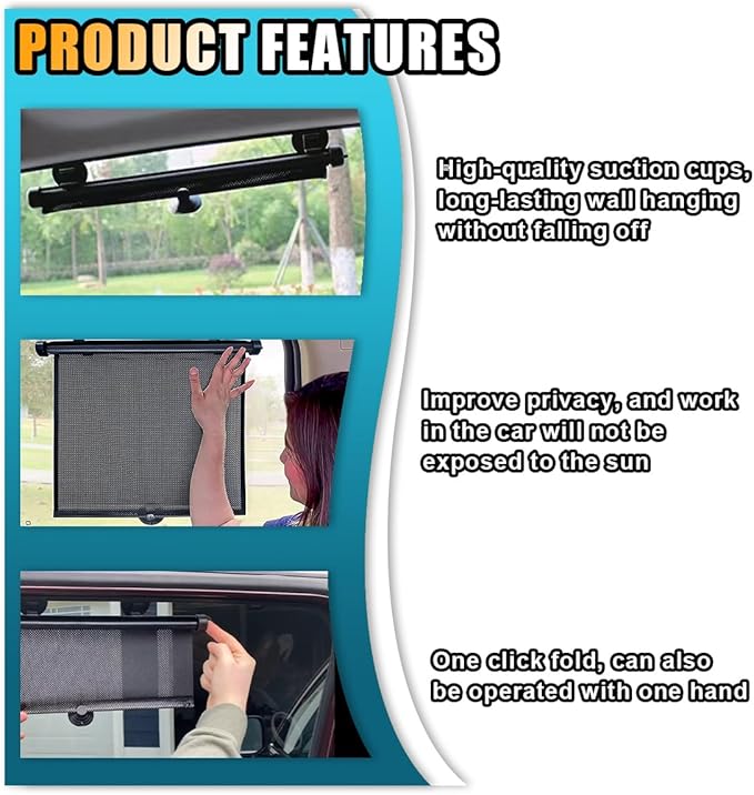 2PCS Car Window Shades for Baby, 20"×20" Retractable Car Shades for Side Window with Suction Cups, Blocks Heat & UV Rays Glare Protection, Baby Auto Accessories for Cars House Office Window (X-Large)