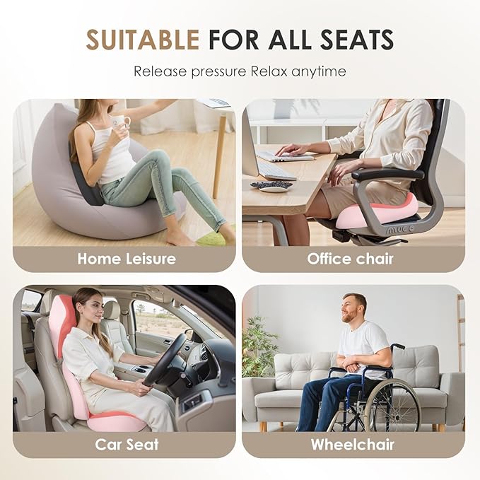 FLORICH Upgraded 3-in-1 Memory Foam Car Seat Cushion Set with Lumbar Support & Neck Pillow, Washable Driving Seat Cushion for Back & Sciatica Pain Relief, Non-Slip Seat Cushion for Car, Office-Pink
