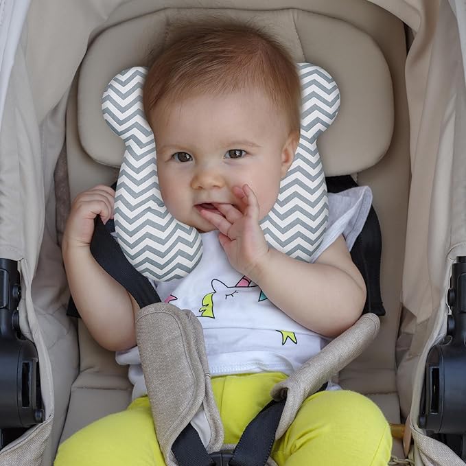 Baby Travel Pillow, Upgrade U-Shape Infant Pillow for Car Seat Pushchair and Stroller, Soft Comfortable Sleep Cushion for Kids Newborn and Toddler -Wave Gray