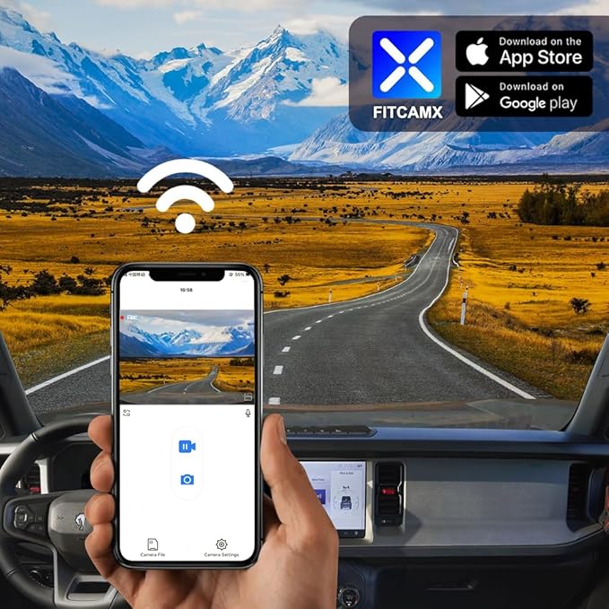 Fitcamx 4K Dash Cam Suitable for Ford Bronco 2025-2026 & Bronco Rapor (HD2-D8300), OEM Factory Look, 2160P UHD Video, Built-in WiFi & APP, Loop Recording, Collision Detction, Plug & Play, 64GB Card