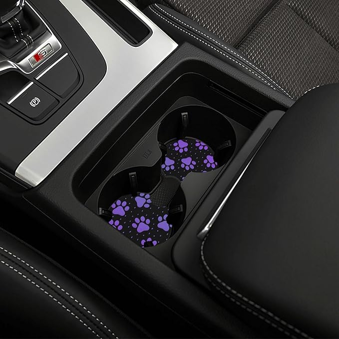 Purple Paw Print Steering Wheel Cover Dog Paw Print Steering Wheel Cover Anti-Slip Breathable Universal for 15 Inch Car with 2 Pieces Car Coasters Suitable for Men Women