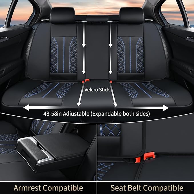 FLORICH Leather Seat Covers for Cars, Car Seat Cover Full Set Luxury Faux Leather Waterproof Seat Cover Full Coverage Seat Protector Universal Fit for Most Cars SUV Trucks, Black&Blue Line