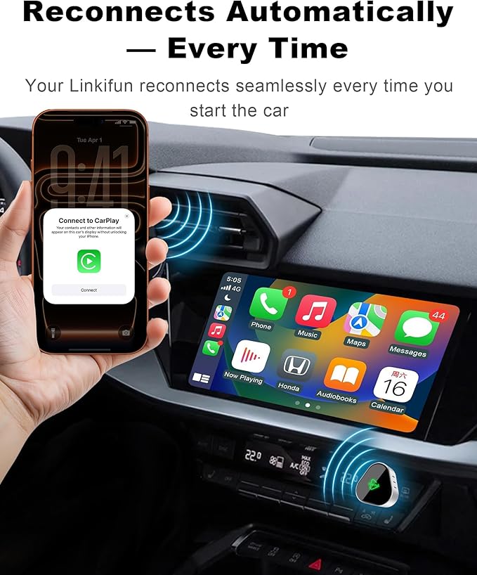 Mini Wireless Carplay Adapter, Compatible with Apple iPhone iOS 10+ Android 11+, Plug & Play, Compact Design for iPhone & Android with USB-A/Type-C Port