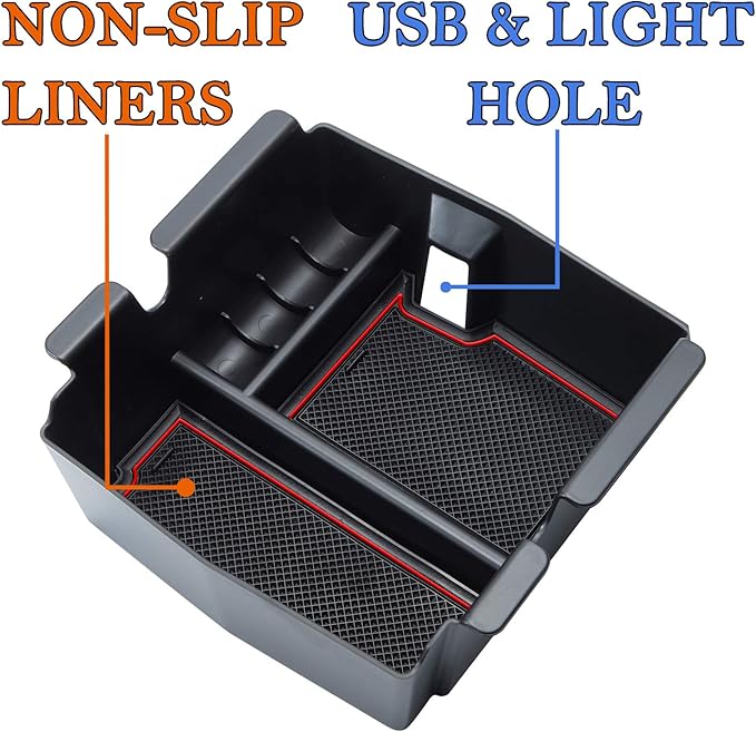 Compatible with Center Console Organizer Tray Jeep Wrangler JL/JLU 2018-2023 2024 2025 2026 and Jeep Gladiator JT Truck 2020-2023 2024 2025 2026 Insert Armrest Accessories (Not for JK/JKU)(Red Trim)