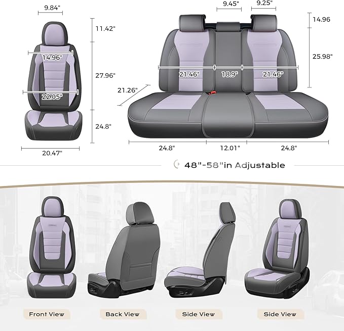 Coverado Car Seat Covers Full Set, Nappa Leather Seat Covers for Cars, Car Seat Protector Car Seat Cushion, Front and Back Seat Protectors Cushions Universal Fit for Most Cars Vehicles(Gray&Purple)